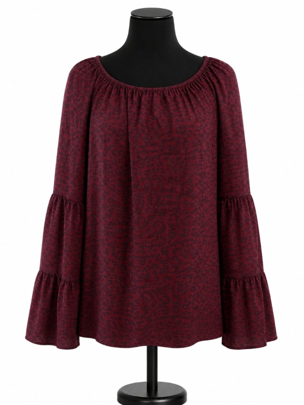 JM Collection Burgundy Leopard Print Blouse – Size Large
